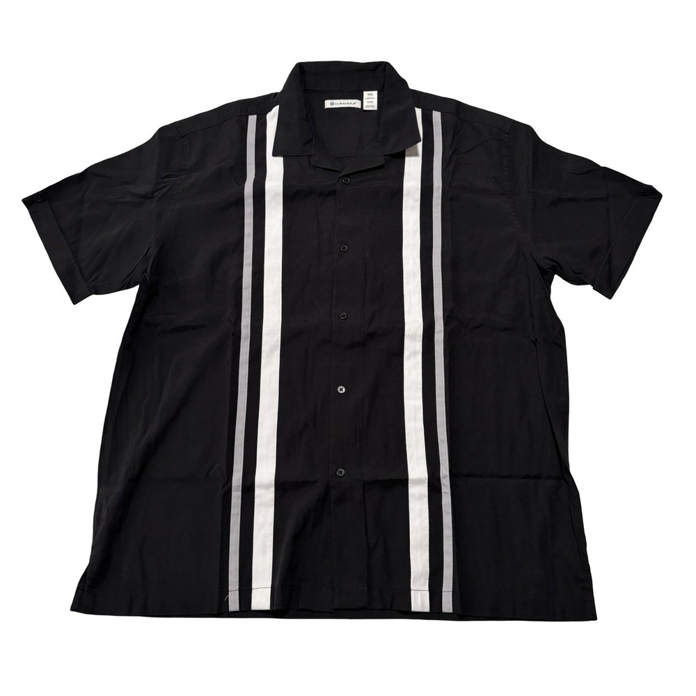 Cubavera Men's Retro Panel Camp Button Down Shirt Black Size XXL 26 x 31